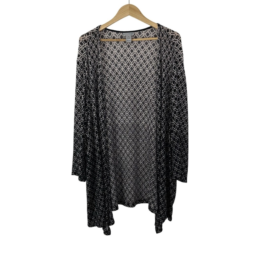 Catherines Open Knit Cardigan 5X Ombre Black White Geometric Stretch Comfort Top